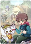 anthro brown_hair camping clothing female fire firewood fur grey_hair group hair hair_over_eyes hat headgear headwear horn male yellow_body yellow_fur haruka_kd bandai_namco digimon digimon_ghost_game hiro_amanokawa kiyoshiro_higashimitarai ruri_tsukiyono angoramon digimon_(species) fish gammamon human humanoid jellymon lagomorph leporid mammal marine rabbit