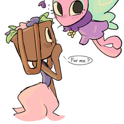 anthro basket brown_body container duo female female/female flower for_a_head pink_body plant aen_art blushcrunch_studio dandy's_world bassie_(dandy's_world) flutter_(dandy's_world) arthropod butterfly insect lepidopteran