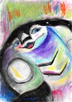 anthro black_body blue_eyes blush eyelashes female open_mouth open_smile pupils smile snake_hood solo tongue white_body white_sclera leprzil laura_(leprzil) cobra reptile scalie snake 2024 colorful_theme hi_res pastel_(artwork) portrait traditional_media_(artwork)