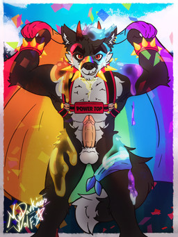 anthro balls bracelet collar diamond_eyes erection exposed genitals harness horn humanoid_genitalia humanoid_penis jewelry legband male muscular nipples nude nude_male penis pride_color_flag red_eyes solo spiked_bracelet spiked_collar spikes mrdarknesswolf dantalos canid canine canis demon hybrid mammal wolf hi_res