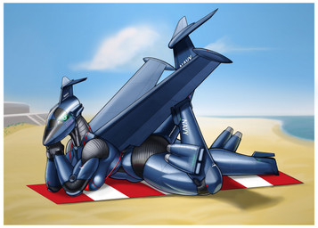 aircraft airplane anthro back_wings beach beach_towel bikini bikini_top blue_body bottomless bottomless_anthro bottomless_female breasts clothed clothing cockpit curvy_figure female fin jet jet_engine looking_at_viewer lying machine metallic_body not_furry on_front outside sand sea seaside skimpy sky solo swimwear tail tail_fin text thick_thighs topwear towel two-piece_swimsuit vehicle voluptuous water wide_hips wings ndragon3 aeromorph living_aircraft living_machine living_vehicle digital_media_(artwork) english_text hi_res