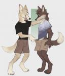 anthro brown_body brown_fur clothed clothing duo fur hair male male/male simple_background smile tongue white_background eenocs bryce_(lonewolfhowling) spencer_(lonewolfhowling) canid canine canis dingo domestic_dog mammal 2017 hi_res