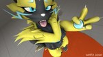 anthro breasts female fur looking_at_viewer nipples nude open_mouth solo tongue yellow_body yellow_fur w0lfi3 nintendo pokemon warfare_machine warfare_zeraora generation_7_pokemon legendary_pokemon mammal pokemon_(species) zeraora 16:9 3d_(artwork) 4k absurd_res digital_media_(artwork) hi_res huge_filesize widescreen