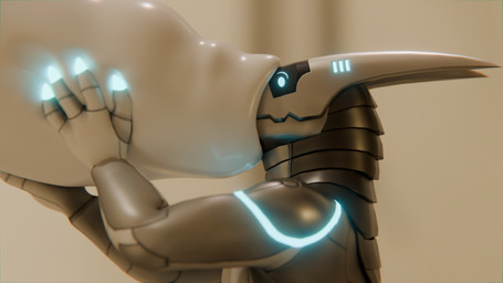 4_fingers antennae_(anatomy) anthro anthro_on_anthro big_penis blue_claws blue_eyes blue_markings claws depth_of_field finger_claws fingers genitals grey_body horn huge_penis hyper hyper_genitalia hyper_penis machine male male/male male_anthro markings mouth_closed muzzle_in_foreskin penis penis_grab side_view simple_background thick_foreskin thick_penis morzsa_(artist) komuros morzsa robot robot_anthro synth_(vader-san) 2025 3d_(artwork) absurd_res digital_media_(artwork) hi_res