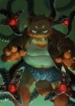 anthro brown_body brown_fur bulge clothing fur humanoid_hands kemono male overweight overweight_male shirt solo tongue tongue_out topwear underwear racoonwolf doctor_octopus canid canine mammal raccoon_dog tanuki 2024 hi_res