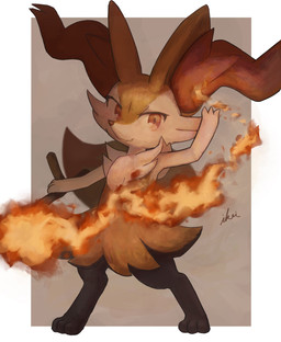 3_fingers 3_toes :3 ambiguous_anthro ambiguous_gender anthro arm_tuft big_tail biped black_body black_fur blush blush_lines border cheek_tuft chest_tuft digitigrade dipstick_tail eyelashes facial_tuft feet fingers fire flesh_fang fluffy fluffy_tail front_view fur holding_object holding_stick inner_ear_fluff looking_at_viewer markings multicolored_body multicolored_fur nude_anthro on_model orange_body orange_eyes orange_fur pointy_ears prick_ears shoulder_tuft simple_background smile snout solo standing stick tail tail_markings tan_background toes tuft white_body white_border white_fur yellow_body yellow_fur ikei nintendo pokemon braixen canid generation_6_pokemon mammal pokemon_(species) 2021 digital_drawing_(artwork) digital_media_(artwork) full-length_portrait hi_res portrait shaded signature