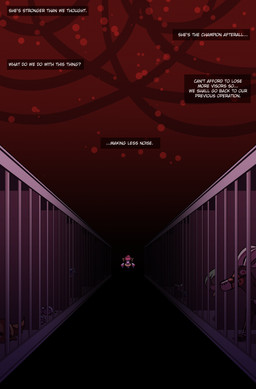 ambiguous_gender anthro cage dialogue feral floating_hands group horn in_cage muzzle_(object) muzzled quadruped red_background red_eyes simple_background speech_bubble text cuchuflin nintendo pokemon generation_2_pokemon generation_3_pokemon generation_4_pokemon generation_6_pokemon hoopa hoopa_(confined) houndoom legendary_pokemon pokemon_(species) skorupi tropius absurd_res comic english_text hi_res