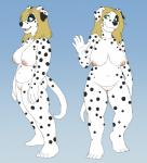 anthro big_breasts black_body black_fur black_spots blue_eyes breasts female floppy_ears fur genitals hair markings multiple_poses nude pose pussy simple_background slightly_chubby smile solo spots spotted_body spotted_fur white_body white_fur jailbird amy_labelle canid canine canis dalmatian domestic_dog mammal digital_media_(artwork)