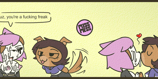 after_oral anthro big_breasts bodily_fluids border breasts brown_body brown_fur brown_hair clothed clothing cuckquean cum cum_drool cum_in_mouth cum_inside cum_kiss cum_on_breasts duo exposed_breasts female female/female fur genital_fluids hair hand_holding heart_eyes heart_symbol kissing nipples orientation_play partially_clothed pink_hair romantic romantic_couple ruined_makeup snowballing speech_bubble tail tail_motion tailwag white_body white_fur yellow_border missmess disney the_owl_house amity_blight luz_noceda canid canine canis domestic_cat domestic_dog felid feline felis mammal hi_res