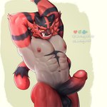 abs anthro areola balls barazoku biceps big_balls big_muscles big_penis biped blush erection eyebrows fur genitals glans grey_background humanoid_genitalia humanoid_penis looking_at_viewer male muscular muscular_anthro muscular_male navel nipples nude obliques one_eye_closed open_mouth open_smile pecs penis presenting presenting_penis serratus simple_background smile solo standing stretching tail teeth thick_penis tuft vein wink axiang_cai nintendo pokemon generation_7_pokemon incineroar pokemon_(species) 1:1 2024 digital_media_(artwork)