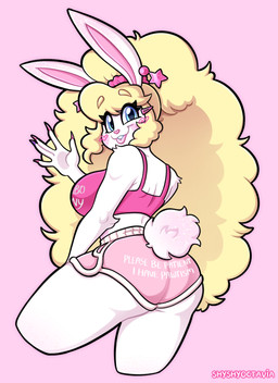accessory anthro arm_tuft big_breasts big_hair blonde_hair blue_eyes blush bottomwear breasts buckteeth butt clothed clothed_anthro clothed_female clothing crop_top elbow_tuft eyebrows female female_anthro fully_clothed fully_clothed_anthro fully_clothed_female fur glistening glistening_eyes hair hair_accessory hairband hairclip happy hotpants long_hair long_nails looking_at_viewer looking_back looking_back_at_viewer pink_bottomwear pink_clothing pink_crop_top pink_hotpants pink_shirt pink_shorts pink_topwear raised_eyebrows rear_view shirt shorts shoulder_tuft smile smiling_at_viewer solo tail teeth text text_on_bottomwear text_on_clothing text_on_crop_top text_on_hotpants text_on_shirt text_on_shorts text_on_topwear tongue tongue_out topwear tuft white_body white_fur shyshyoctavia please_be_patient_i_have_autism cupcake_(shyshyoctavia) lagomorph leporid mammal rabbit 2026 artist_name digital_drawing_(artwork) digital_media_(artwork) hi_res meme