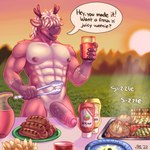 abs anthro antlers balls barbecue biceps big_penis cooking_tongs dialogue food foreskin fur genitals glans grass grill hair hair_over_eyes half-erect holding_object horn humanoid_genitalia humanoid_penis ketchup kitchen_utensils male muscular muscular_anthro muscular_male mustard nipples nude onomatopoeia open_mouth outside pecs penis picnic plant simple_background sky smile solo sound_effects speech_bubble standing teeth text tongs tongue tools vein veiny_penis shon_arts ryker_(shonarts) deer mammal new_world_deer reindeer 1:1 2023 artist_name colored digital_drawing_(artwork) digital_media_(artwork) english_text hi_res shaded signature