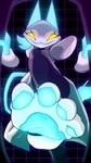 4_toes anthro blue_pawpads feet female floating_hands foot_focus geometric_background glowing glowing_pawpads grid_background humanoid_feet looking_at_viewer opening pattern_background pawpads plantigrade portal shoulder_pads simple_background smile soles solo spread_toes stirrup_legwear toes yellow_eyes thesigmaarts deltarune undertale_(series) tasque_manager felid feline mammal hi_res