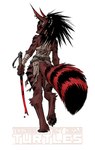 anthro bare_shoulders barefoot belt blood blood_on_sword blood_on_weapon bodily_fluids clothed clothing digitigrade ear_piercing ear_ring feet female fur hair holding_melee_weapon holding_object holding_sword holding_weapon logo markings melee_weapon no_underwear pawpads piercing rear_view red_eyes ring_piercing simple_background simple_clothing solo spiky_hair striped_arm striped_arms striped_body striped_fur striped_leg striped_legs striped_markings striped_tail stripes sword tail tail_markings torn_clothing walking walking_away weapon white_background wristwear mooncalfe idw_publishing teenage_mutant_ninja_turtles teenage_mutant_ninja_turtles_adventures ninjara_(tmnt) umeko_(tmnt) canid canine fox mammal hi_res official_art