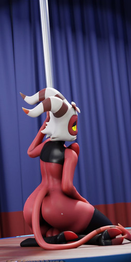 2_horns 2_toes anthro balls big_balls big_butt black_clothing black_legwear bow_tie butt clothed clothing crop_top digitigrade feet femboy genitals hair hooves horn humanoid_genitalia humanoid_penis latex latex_clothing latex_legwear latex_stockings latex_topwear legwear male partially_clothed penis pole red_body red_penis shirt solo spade_tail stockings stripper_pole tail thigh_highs toes topwear yellow_eyes yellow_sclera drboumboom32 valorlynz_(modeler) hellaverse helluva_boss moxxie_(helluva_boss) demon humanoid imp 3d_(artwork) digital_media_(artwork)