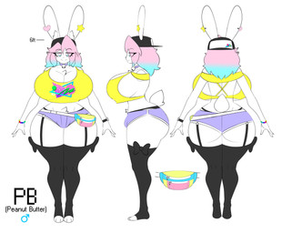 a-pose anthro backwards_baseball_cap backwards_hat baseball_cap bell bell_collar big_breasts black_baseball_cap black_clothing black_legwear black_thigh_highs blue_eyes blue_hair bottomwear breasts bulge butt chest_tuft cleavage closed_smile clothed clothed_anthro clothed_gynomorph clothing collar crotch_tuft eye_through_hair eyebrow_through_hair eyebrows eyelashes eyelashes_through_hair fanny_pack front_view fur furgonomic_baseball_cap furgonomic_hat furgonomic_headwear furgonomics gender_symbol gynomorph gynomorph_anthro hair half-closed_eyes hat headgear headwear height hotpants huge_breasts inner_ear_fluff intersex intersex_anthro jingle_bell jingle_bell_collar legwear long_ears male_symbol mouth_closed multicolored_eyes multicolored_hair narrowed_eyes number pink_eyes pink_hair purple_bottomwear purple_clothing purple_hotpants purple_shorts rear_view shorts side_view simple_background smile solo symbol text thigh_highs topwear translucent translucent_hair tuft turnaround two_tone_eyes two_tone_hair white_background white_body white_fur yellow_clothing yellow_topwear theycallhimcake pb_(theycallhimcake) lagomorph leporid mallkin mammal rabbit 2024 absurd_res character_name digital_drawing_(artwork) digital_media_(artwork) english_description full-length_portrait hi_res model_sheet portrait busty_boy_(lore) male_(lore)