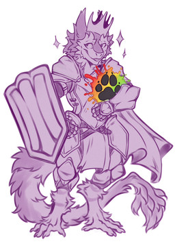 anthro armor belt cloak clothed clothing crown fur furaffinity_logo gauntlets gloves handwear headgear male open_mouth paws shield simple_background solo tail tuft dcayorcus furaffinity whanos sergal digital_media_(artwork) hi_res sketch