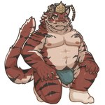 abs anthro asian_clothing bulge clothing crown east_asian_clothing fundoshi fur headgear japanese_clothing male muscular muscular_anthro muscular_male nipples pecs solo striped_body striped_fur stripes underwear kentachen27 crave_saga yata_no_kagami_(crave_saga) felid mammal pantherine tiger 1:1