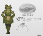 :3 armor armored_vest bottomless bottomless_female breasts clothed clothing female machine red_eyes solo t-80uk tank vehicle wide_hips killka burka_(a12) living_machine living_tank living_vehicle model_sheet