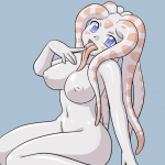 blue_eyes breasts female inverted_nipples long_tongue looking_at_viewer monster_girl_(genre) nipples nude pseudo_hair simple_background solo tentacle_hair tentacles tongue tongue_out supon alien humanoid monster zanburg 1:1