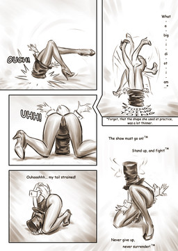 biped bunny_costume butt camel_toe clothed clothing costume dialogue falling_over female flailing footwear front_view hat head_between_thighs headgear headwear high_heels kneeling leggings legwear leotard onomatopoeia rear_view scut_tail shaking_head shoes short_tail side_view solo sound_effects spread_legs spreading standing tail text three-quarter_view top_hat upside_down 12-tf shopkeeper_(12-tf) humanoid 2012 comic english_text monochrome sepia