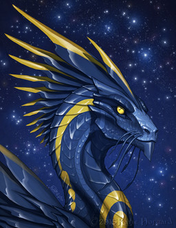 cosmic_background horn scales solo spines yellow_eyes katie_hofgard mythology dragon mythological_creature mythological_scalie scalie 2015 digital_media_(artwork)