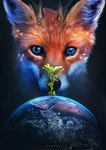 absurd_res ambiguous_gender antlers black_nose black_whiskers blue_eyes canid canine digital_media_(artwork) earth flutti fox fur hi_res horn looking_at_viewer mammal orange_body orange_fur planet plant solo whiskers white_body white_fur