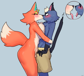anthro anthro_on_anthro arm_tuft big_breasts black_body black_fur blush bodily_fluids breast_squish breasts cheek_tuft clothed clothed/nude clothed_male clothing countershading duo eyes_closed eyewear facial_tuft female fingers fur glasses glistening_eyelids grey_background grey_body grey_fur hair interspecies kemono kiss_on_lips kissing male male/female multicolored_body multicolored_fur nude orange_body orange_fur rectangular_glasses saliva saliva_string shoulder_tuft simple_background squish standing surprise_kiss surprised sweat swimming_trunks swimwear tongue tongue_out tuft two_tone_body two_tone_fur two_tone_tail white_body white_fur white_hair sususuigi animal_crossing nintendo audie_(animal_crossing) raymond_(animal_crossing) canid canine canis domestic_cat felid feline felis mammal wolf digital_media_(artwork) hi_res shaded