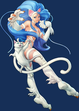 anthro blue_hair convenient_censorship covering covering_butt female fur hair hair_covering_breasts looking_at_viewer nude reaching_towards_viewer smile smiling_at_viewer smirk smirking_at_viewer snaggle_tooth solo tail technically_nude white_body white_fur artgerm capcom darkstalkers felicia_(darkstalkers) felid feline mammal monster werecat werecreature werefelid werefeline 2013 absurd_res alpha_channel censored hi_res official_art