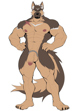 4_toes abs accessory anthro athletic balls biceps black_body cock_ring eye_scar facial_scar feet flaccid foreskin front_view genitals hands_on_hips humanoid_genitalia humanoid_penis jewelry male mouth_closed muscular muscular_male navel nipples nude partially_retracted_foreskin pecs penis penis_accessory penis_jewelry scar simple_background solo standing toes vein veiny_penis white_background inuart2001 canid canine canis domestic_dog german_shepherd herding_dog mammal pastoral_dog absurd_res hi_res
