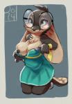 anklet anthro barefoot big_ears biped blush breasts brown_body brown_fur chest_tuft clothing dress eyewear feet female fur glasses jewelry kneeling nipples paws simple_background smile solo tan_body tan_fur tuft undressing reign-2004 kazie lagomorph leporid mammal rabbit 2018 digital_media_(artwork) hi_res shaded