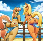 4_fingers anthro anus assisted_exposure beach bikini blonde_hair blue_eyes butt clothed clothing cloud cutie_mark disembodied_hand dock_(anatomy) duo female fingers genitals green_eyes hair horn long_hair looking_back magic multicolored_hair multicolored_tail open_mouth open_smile outside puffy_anus pussy seaside sky smile swimwear tail text two-piece_swimsuit two_tone_hair zwitterkitsune hasbro my_little_pony mythology fan_character memory_match wine_barrel_(oc) equid equine mammal mythological_creature mythological_equine unicorn 2020 digital_media_(artwork) signature url