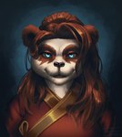 anthro biped blue_eyes brown_hair clothed clothing fangs female front_view fur hair hair_bun multicolored_body multicolored_fur simple_background solo teeth two_tone_body two_tone_fur white_body white_fur shadoca blizzard_entertainment warcraft bear mammal pandaren 2020 hi_res