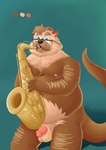 anthro balls belly body_hair brown_body brown_fur eyewear flaccid fur genitals glasses hair humanoid_genitalia male mature_male moobs music musical_instrument nipples nude overweight overweight_anthro overweight_male penis pink_penis saxophone simple_background solo tail tan_body tan_fur tenor_saxophone wind_instrument woodwind_instrument sibluself mammal mustelid otter sea_otter digital_media_(artwork) hi_res