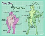 4_arms antennae_(anatomy) anthro areola balls belly big_balls big_belly big_breasts big_penis blueprint breasts claws digitigrade duo erect_nipples feet genitals green_body green_eyes gynomorph hand_on_hip huge_penis humanoid_genitalia humanoid_penis intersex long_penis long_tail multi_arm multi_limb nipples overweight penis penis_size_difference pink_body pink_eyes puffy_areola puffy_nipples short_stack size_difference skinny slightly_chubby slightly_chubby_gynomorph slightly_chubby_intersex smile tail text thick_penis thick_tail thick_thighs weight_difference wide_hips impishhyena stick_bug_(impishhyena) thicc_bug_(impishhyena) arthropod insect mantis phasmid stick_insect 5:4 digital_media_(artwork) english_text hi_res model_sheet