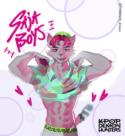 abs anthro bottomless clothed clothing flexing male solo underwear fredwork_draws kpop_demon_hunters domestic_cat felid feline felis mammal hi_res