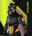 armor glowing green_eyes headgear helmet looking_at_viewer male science_fiction simple_background solo standing dizrahk_(artist) bionicle lego kronas canid canine humanoid mammal sergal toa 2020 digital_drawing_(artwork) digital_media_(artwork) hi_res