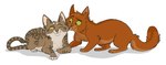 ambiguous_gender brown_body brown_fur duo eye_contact feet feral fluffy fur green_eyes licking looking_at_another lying markings one_eye_closed orange_body orange_fur paws quadruped shadow simple_background smile tail tongue whiskers white_background yellow_eyes graystripe64 warriors_(book_series) leafpool_(warriors) squirrelstar_(warriors) domestic_cat felid feline felis mammal tabby_cat 2010 cel_shading digital_drawing_(artwork) digital_media_(artwork) hi_res shaded female_(lore) sibling_(lore) sister_(lore) sisters_(lore)