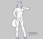 animal_genitalia anthro balls claws genitals jewelry male necklace nipples pawpads paws penis penis_tip scar sheath solo bittervow aziraya canid canine canis mammal wolf sketch