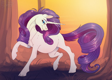 belly female feral forest horn makeup plant pregnant pregnant_female pregnant_feral reward smile solo sunset tree sunny_way friendship_is_magic hasbro my_little_pony mythology rarity_(mlp) equid equine mammal mythological_creature mythological_equine unicorn hi_res