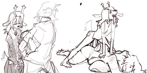 anthro big_breasts big_penis blush bottomwear breasts clothing duo erection erection_under_clothing erection_under_skirt female genitals gynomorph intersex intersex/female penis skirt tongue tongue_out slumdog_milly deltarune undertale_(series) noelle_holiday susie_(deltarune) deer mammal new_world_deer reindeer reptile scalie