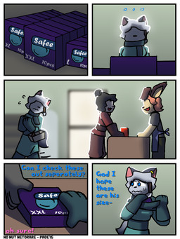 anthro cheating_girlfriend condom_box dialogue female group infidelity male male/female male/male pharmacy trio walking_away connorsconnor no_nut_november andy(connorsconnor) conley hybrid mammal 3:4 colored comic hi_res meme shaded