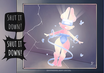 anthro areola areola_slip barefoot big_breasts blue_clothing blue_leotard breasts clothed clothed_anthro clothed_female clothing dialogue feet female glowing glowing_body hypnotic_visor leotard mind_control solo speech_bubble text thick_thighs vcr visor wide_hips hypnodoe nova_(hypnodoe) lagomorph leporid mammal rabbit 2026 english_text hi_res