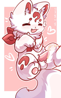 3_toes animal_genitalia animal_penis balls blush bodily_fluids cheek_tuft chibi circle_eyebrows cum cum_from_penis cute_fangs ejaculation eyebrows facial_tuft fangs feet feral fluffy fluffy_tail fur genital_fluids genitals heart_symbol inner_ear_fluff male mostly_nude neck_tuft open_mouth open_smile pawpads penis pink_pawpads pointy_ears prick_ears scarf scarf_only smile solo tail tapering_penis teeth toes tuft white_body white_fur young young_male sea_light_and_night fabulous_beasts canid canine fox mammal cel_shading full-length_portrait hi_res portrait shaded