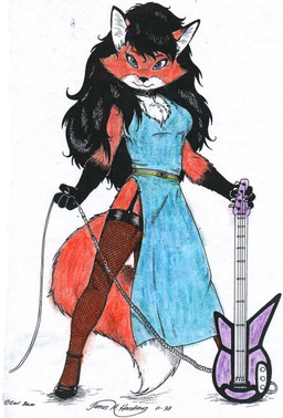 anthro electric_guitar female guitar musical_instrument plucked_string_instrument simple_background solo string_instrument tail white_background james_m_hardiman cassie_the_rock_vixen canid canine fox mammal