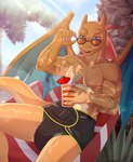 2_horns 5_fingers abdl adult_baby ageplay alcohol anthro back_wings beach beach_background beverage black_diaper blue_eyes blue_wings claws clean_diaper clothed clothing cocktail cocktail_garnish cocktail_umbrella complex_shading container countershade_body countershade_tail countershade_torso countershading cup detailed_background diaper diaper_fetish diaper_only dragon_tail drinking_glass drinking_straw eyebrow_ridge eyewear finger_claws fingers glass glass_container glass_cup glistening glistening_body glistening_eyes hammock holding_beverage holding_container holding_cup holding_drinking_glass holding_eyewear holding_glass holding_object holding_sunglasses horn humanoid_hands infantilism interested light light_beam looking_at_viewer lying lying_on_hammock male membrane_(anatomy) membranous_wings muscular muscular_anthro muscular_arms muscular_male on_hammock open_mouth open_smile orange_arms orange_body orange_face orange_hands orange_legs orange_snout orange_tail orange_wings palm_tree pecs plant pokemorph roleplay shadow sharp_teeth sky smile solo sunbeam sunglasses sunglasses_down sunglasses_on_face sunlight swim_diaper tail tan_body tan_tail tan_torso teeth topless tree wearing_diaper wearing_sunglasses white_claws white_finger_claws wings cozygrey darksidefighter nintendo pokemon baxter_blaze fan_character charizard draconic generation_1_pokemon pokemon_(species) reptile scalie absurd_res detailed digital_drawing_(artwork) digital_media_(artwork) hi_res shaded