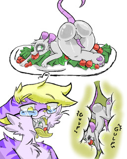 anthro apple apple_in_mouth butt duo food food_fetish food_play fruit genitals internal male male/male micro penis plant vore starry_stoat biskit_(starrystoat) lavender_(starry_stoat) cheshire_cat_(species) mammal murid murine rodent 4:5 absurd_res hi_res