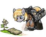 alternate_species blonde_hair blue_eyes book clothing cutie_mark hair male solo three-dimensional_maneuver_gear mocha-shortcake attack_on_titan hasbro my_little_pony armin_arlert fan_character earth_pony equid equine horse mammal pony 2013 5:4 animated crossover low_res short_playtime