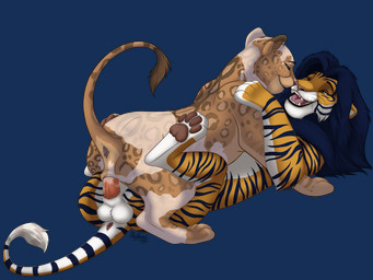 animal_genitalia animal_penis animal_vulva ball balls duo feline_genitalia feline_penis feline_vulva female feral fur genitals male male/female penetration penis raised_tail simple_background tail tail_anus vaginal vaginal_penetration vulva heymayaart microsoft the_elder_scrolls kovu_muabdib nayla_(heymayaart) felid hybrid khajiit liger mammal pantherine tiger 4:3 absurd_res alpha_channel hi_res
