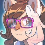 anthro bodily_fluids brown_eyes eyewear female glasses pink_eyewear pink_glasses solo sweat sweatdrop luxar92 dandee_(character) felid lion mammal pantherine 1:1 icon low_res